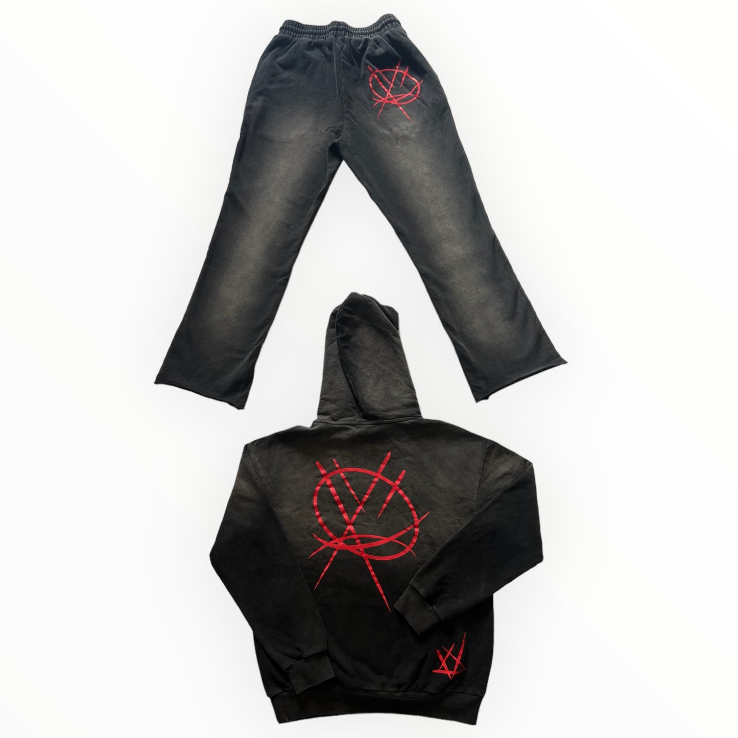 Washed Black and Red streetwear Sweat Suit