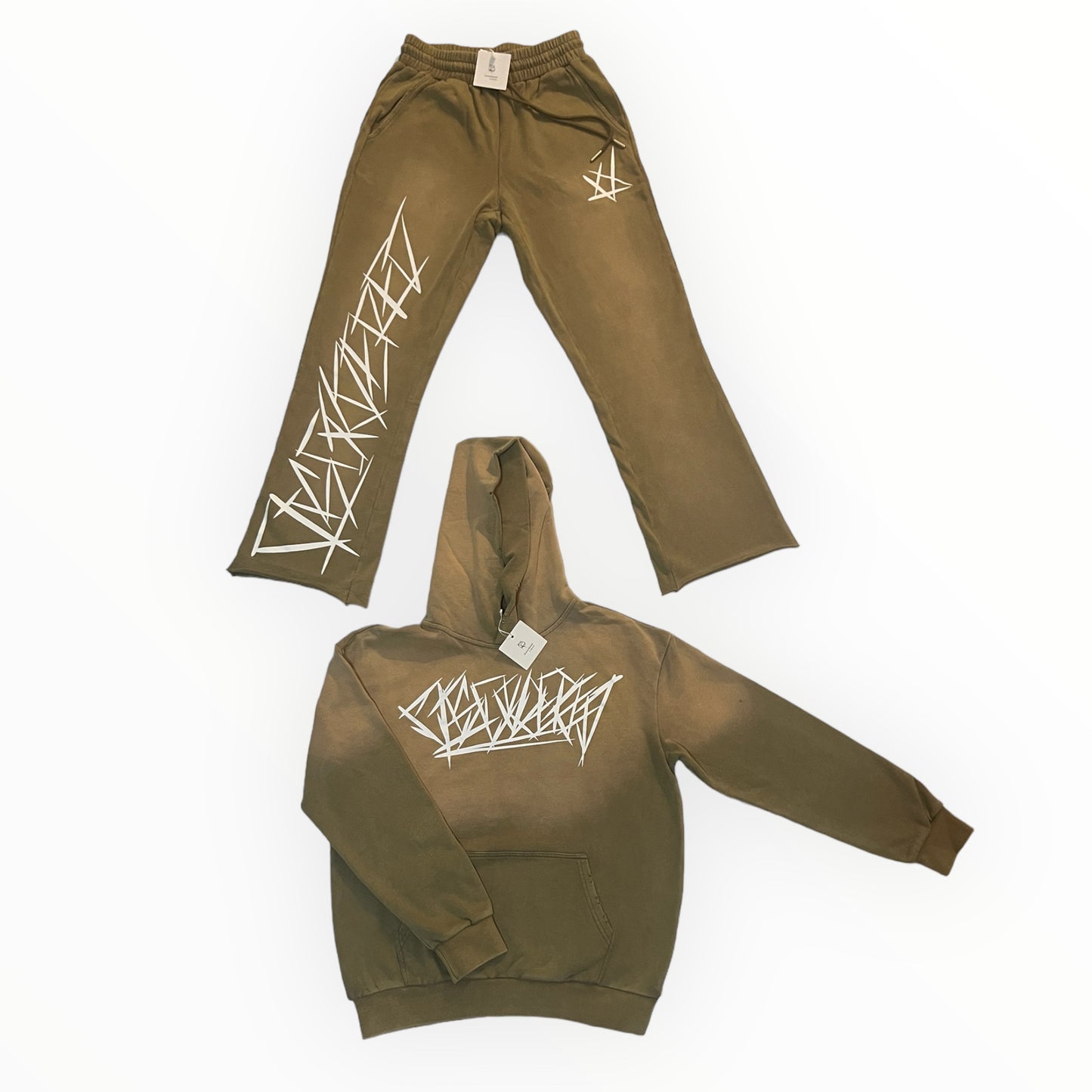 Washed Sand and White streetwear Sweat Suit