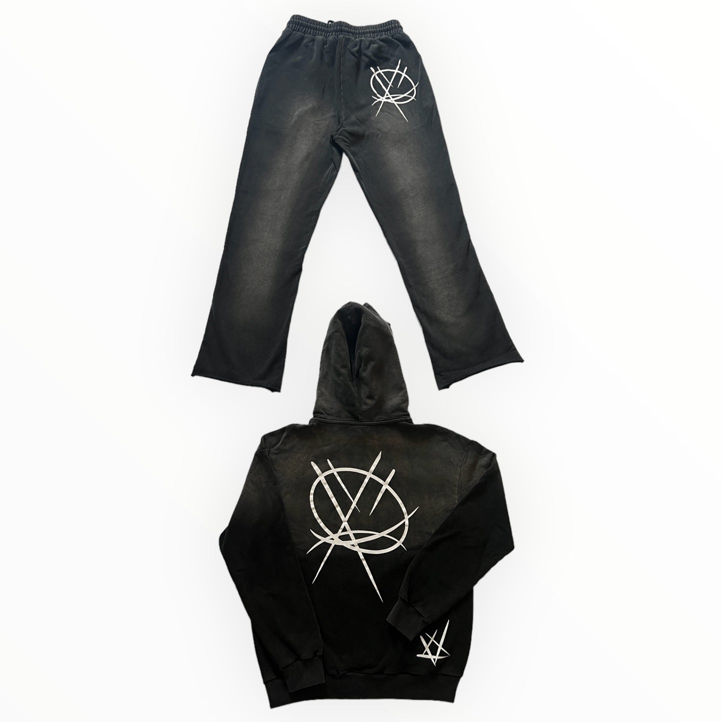 Washed Black and White streetwear Sweat Suit