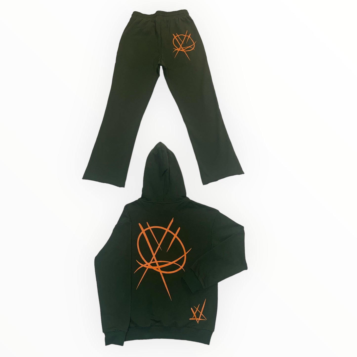 Hunter green and Orange streetwear Sweat Suit