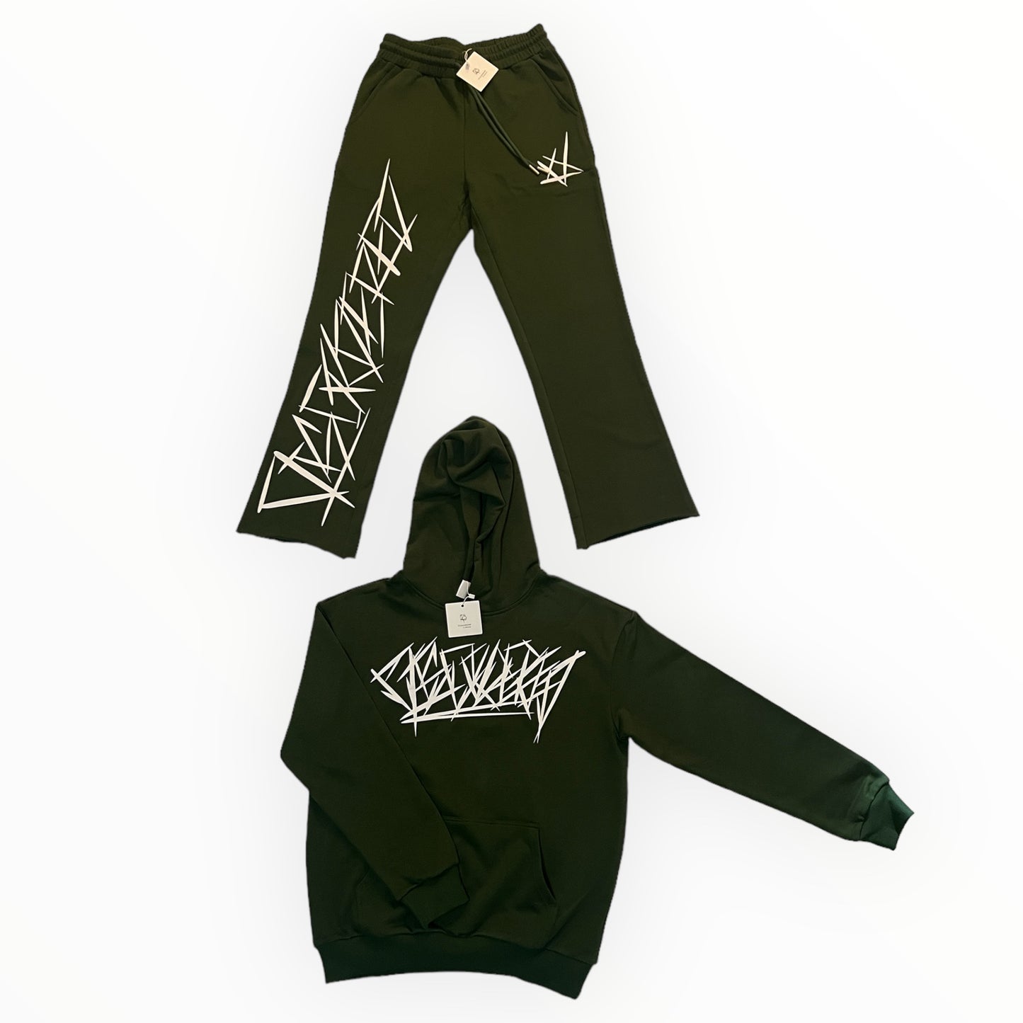 Hunter Green and White streetwear Sweat Suit