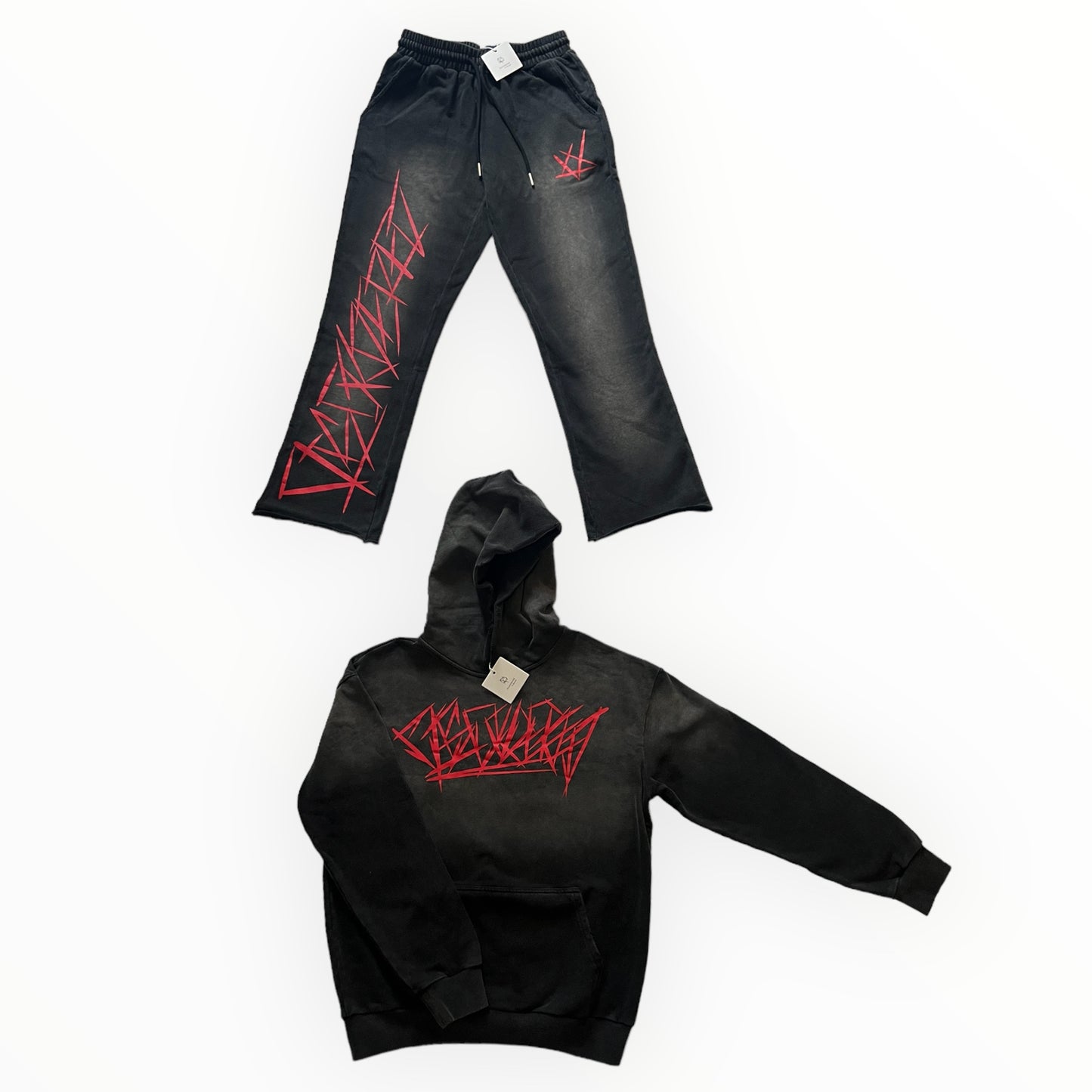 Washed Black and Red streetwear Sweat Suit