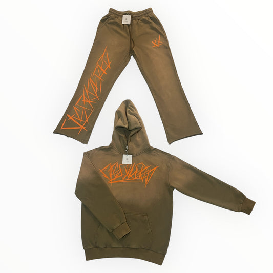 Washed Sand and Orange streetwear Sweat Suit