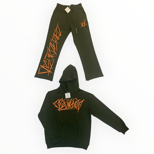 Hunter green and Orange streetwear Sweat Suit